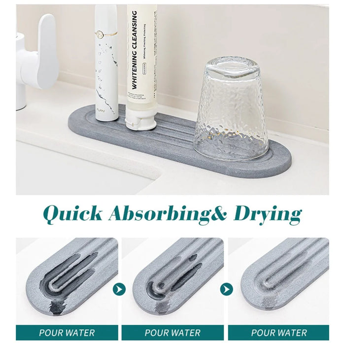 3PCS Bathroom Countertop Absorbent Mat Diatom Mud Kitchen Faucet Quick Dry Pad Drying Stone Tray - Dark Grey - 3