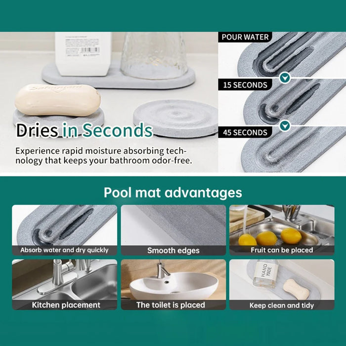 3PCS Bathroom Countertop Absorbent Mat Diatom Mud Kitchen Faucet Quick Dry Pad Drying Stone Tray - Dark Grey - 5