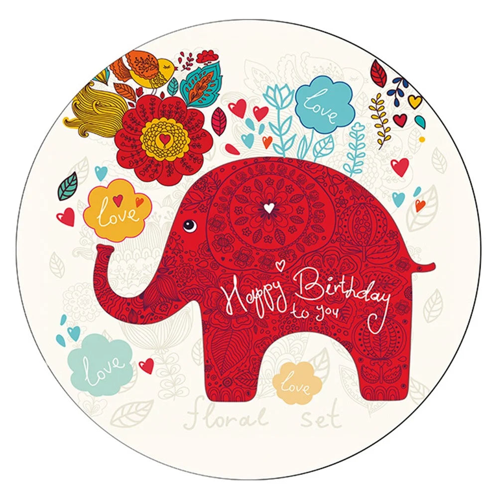 Cartoon Round Carpet Absorbent Floor Mat Diameter 100cm Non-Slip Polyester Rug - Red Elephant - 1
