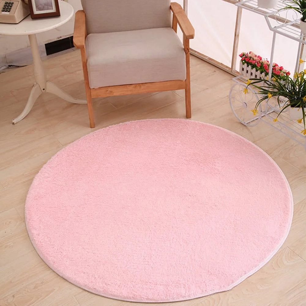 Round Rug Diameter 160cm Polyester Fiber Soft Non-Slip Floor Mat Bedroom Doormat Carpet - Pink - 1