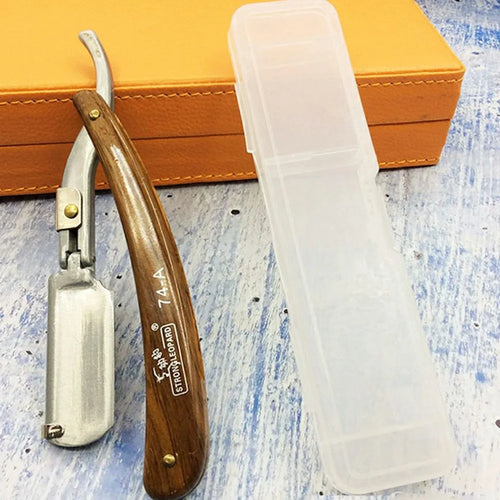 Men's Manual Hair Cutting Razor Folding Handle Barber Shaver Face Trimmer - Wood Grain Handle - 1
