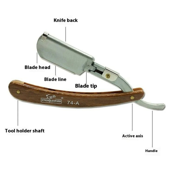 Men's Manual Hair Cutting Razor Folding Handle Barber Shaver Face Trimmer - Wood Grain Handle - 3