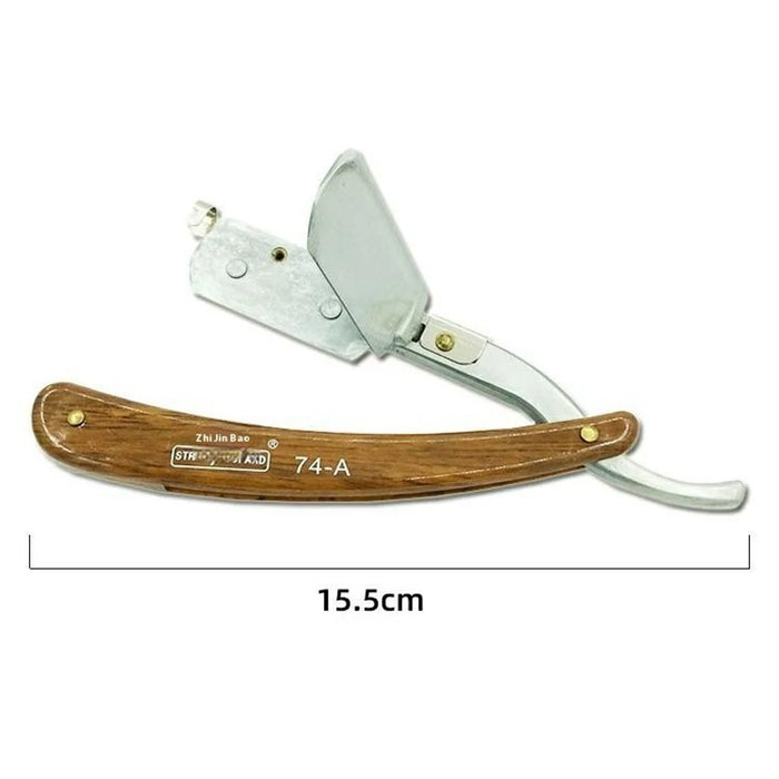Men's Manual Hair Cutting Razor Folding Handle Barber Shaver Face Trimmer - Wood Grain Handle - 4