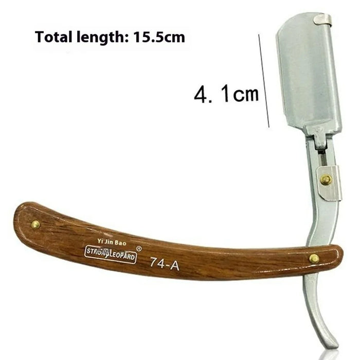 Men's Manual Hair Cutting Razor Folding Handle Barber Shaver Face Trimmer - Wood Grain Handle - 5