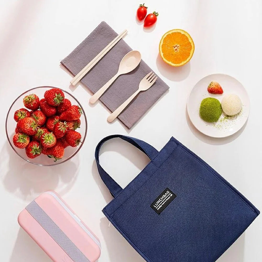 20x23x13cm Insulated Lunch Bag Work School Aluminum Foil Aluminum Cloth Bento Carrier Tote Bag - Navy Blue - 3