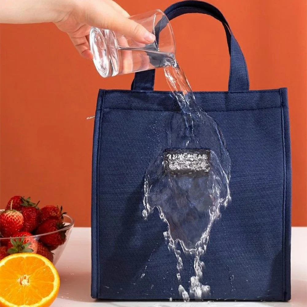20x23x13cm Insulated Lunch Bag Work School Aluminum Foil Aluminum Cloth Bento Carrier Tote Bag - Navy Blue - 5