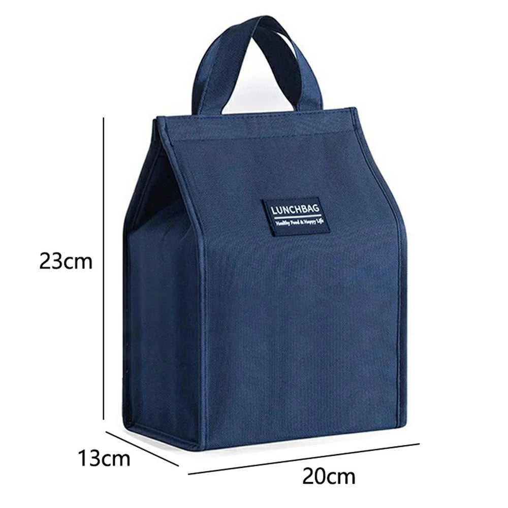 20x23x13cm Insulated Lunch Bag Work School Aluminum Foil Aluminum Cloth Bento Carrier Tote Bag - Navy Blue - 6