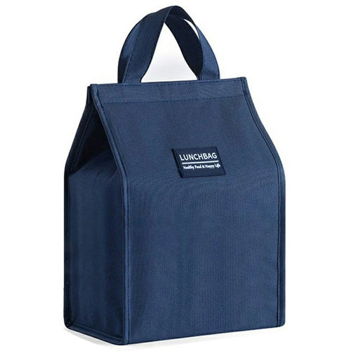 24x27x14cm Insulated Lunch Bag Work School Aluminum Foil Aluminum Cloth Bento Carrier Tote Bag - Navy Blue - 1