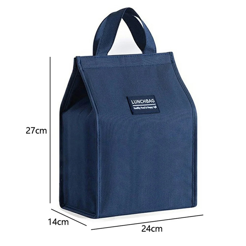 24x27x14cm Insulated Lunch Bag Work School Aluminum Foil Aluminum Cloth Bento Carrier Tote Bag - Navy Blue - 6