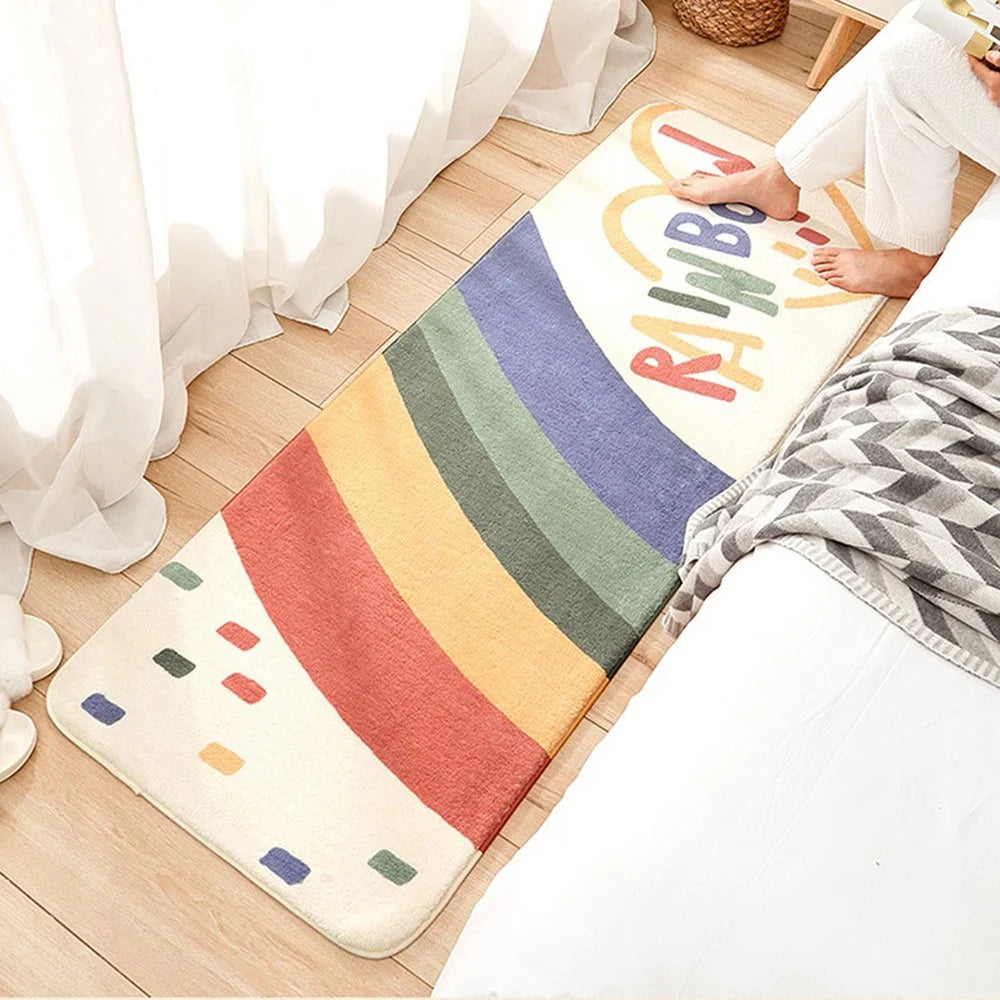 40x60cm Rainbow Home Bedroom Doormat Bedside Anti-Slip Rug Soft Cashmere Floor Mat - 2