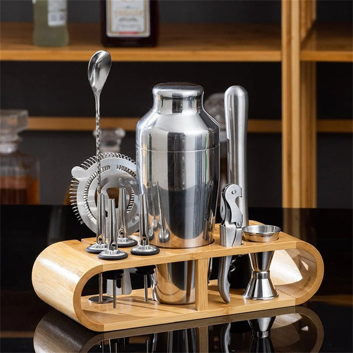 12 in 1 Cocktail Shaker Set Stainless Steel 700ML Bartender Mixer Bar Tools Kit with Bamboo Stand (BPA Free, No FDA) - 2