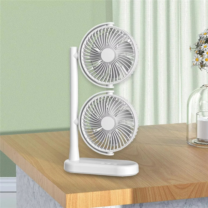 F-052 Dual Head Desk Fan for Office Dorm 3 Speeds USB Rechargeable Air Circulator Fan ( Built In 4000mAh Battery ) - 5