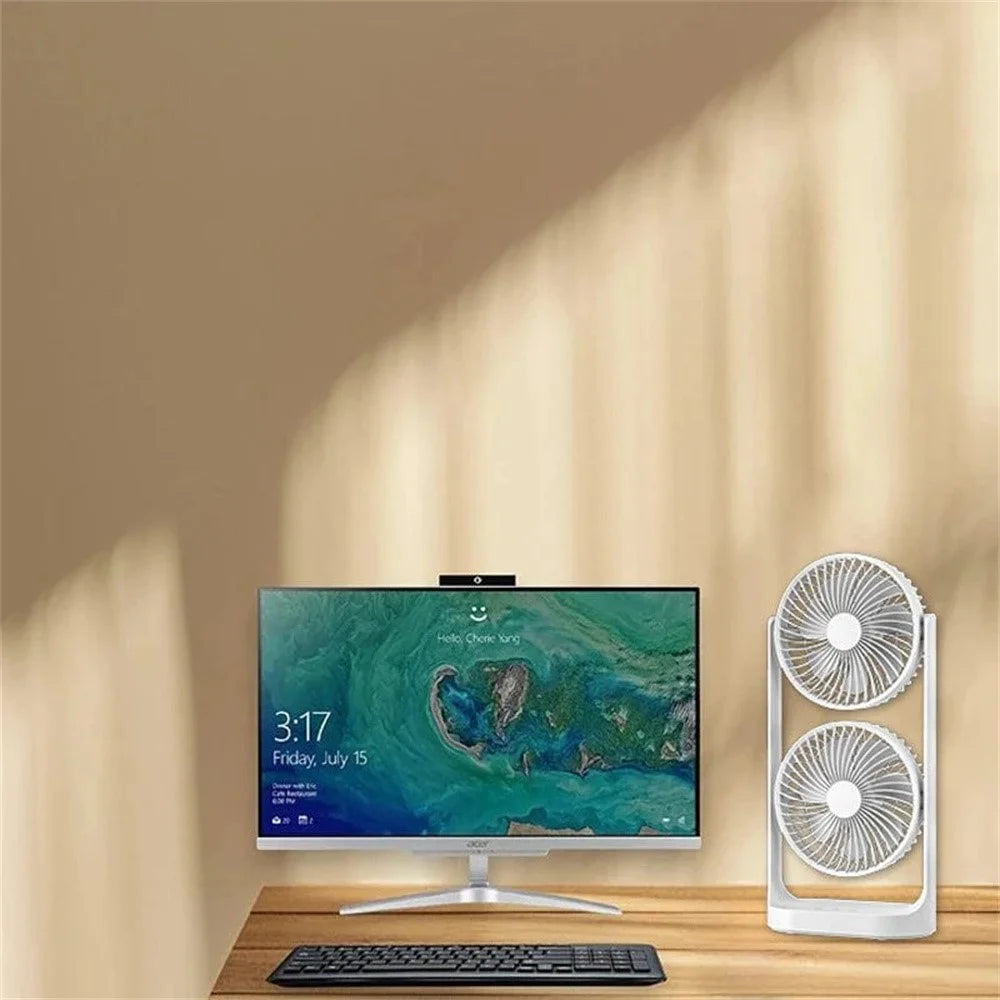 F-052 3 Speeds Adjustable Dual Head Desk Fan USB Charging Summer Air Circulator Fan for Office Dorm - 3