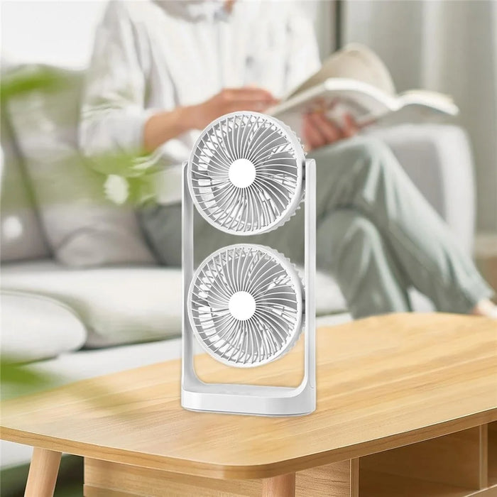 F-052 3 Speeds Adjustable Dual Head Desk Fan USB Rechargeable Summer Air Circulator Fan ( Built In 4000mAh Battery ) - 3