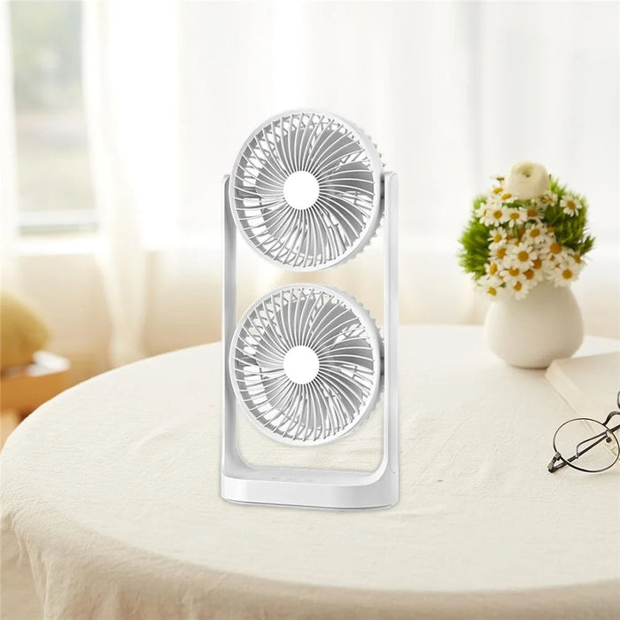 F-052 3 Speeds Adjustable Dual Head Desk Fan USB Rechargeable Summer Air Circulator Fan ( Built In 4000mAh Battery ) - 4