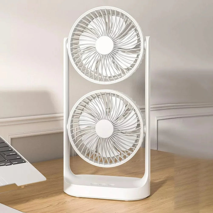 F-052 3 Speeds Adjustable Dual Head Desk Fan USB Rechargeable Summer Air Circulator Fan ( Built In 4000mAh Battery ) - 5