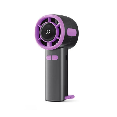 High Speed Handheld Fan USB Digital Display Portable Cooling Fan with Carabiner, CE Certified - Black / Purple - 1