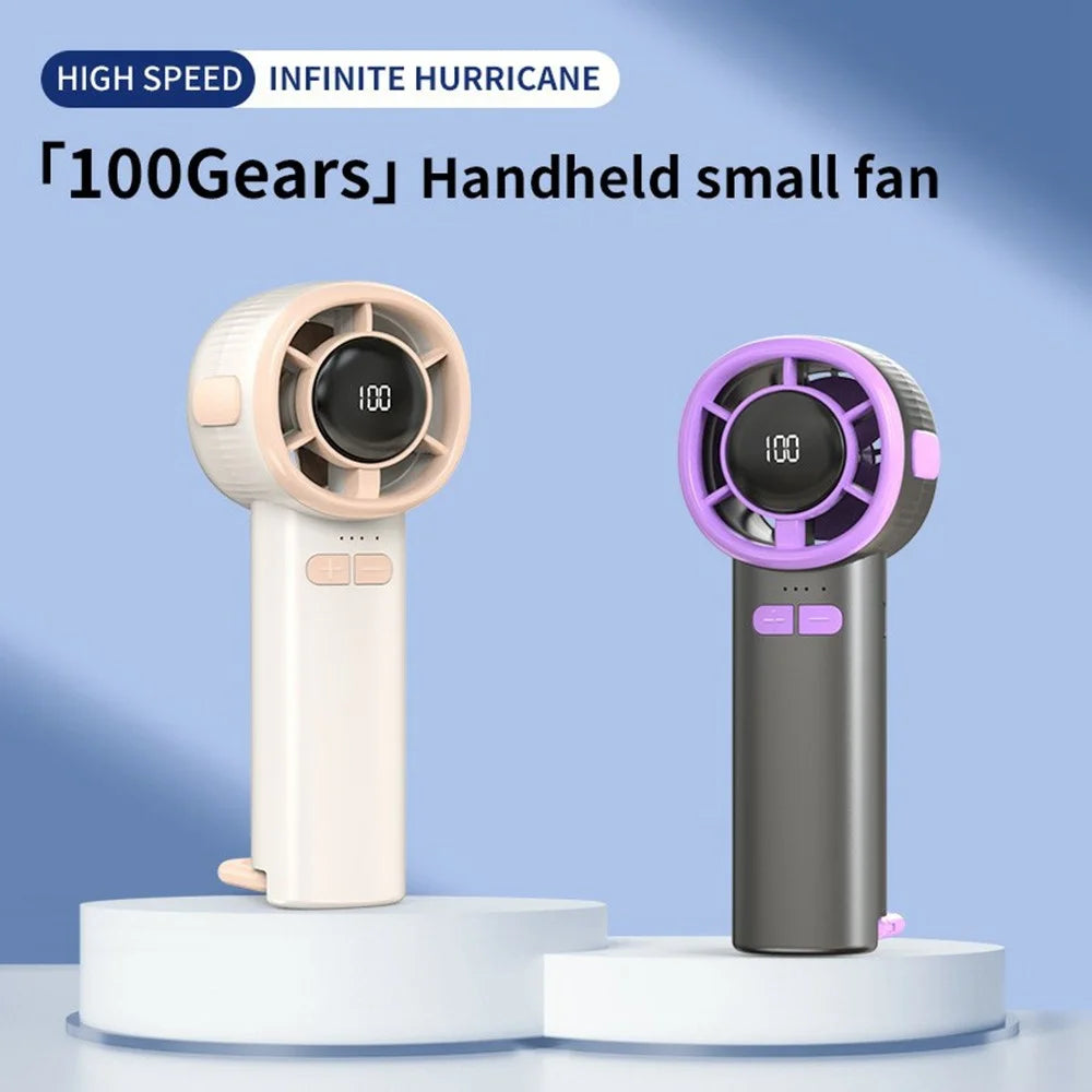 High Speed Handheld Fan USB Digital Display Portable Cooling Fan with Carabiner, CE Certified - Black / Purple - 2