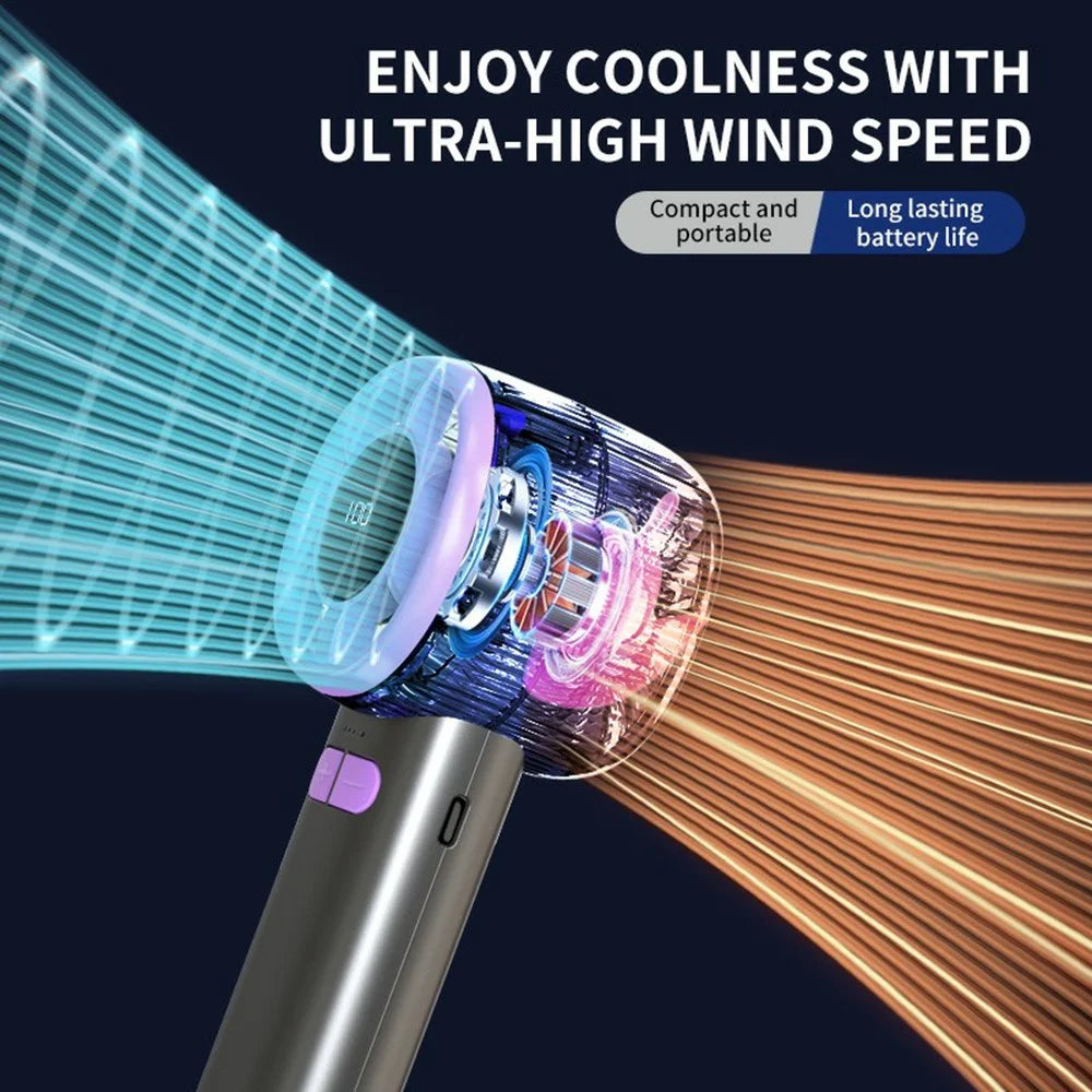 High Speed Handheld Fan USB Digital Display Portable Cooling Fan with Carabiner, CE Certified - Black / Purple - 4