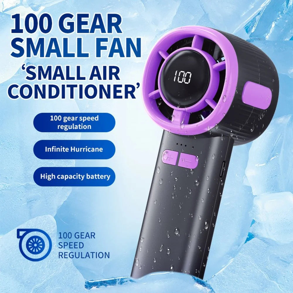 High Speed Handheld Fan USB Digital Display Portable Cooling Fan with Carabiner, CE Certified - Black / Purple - 6