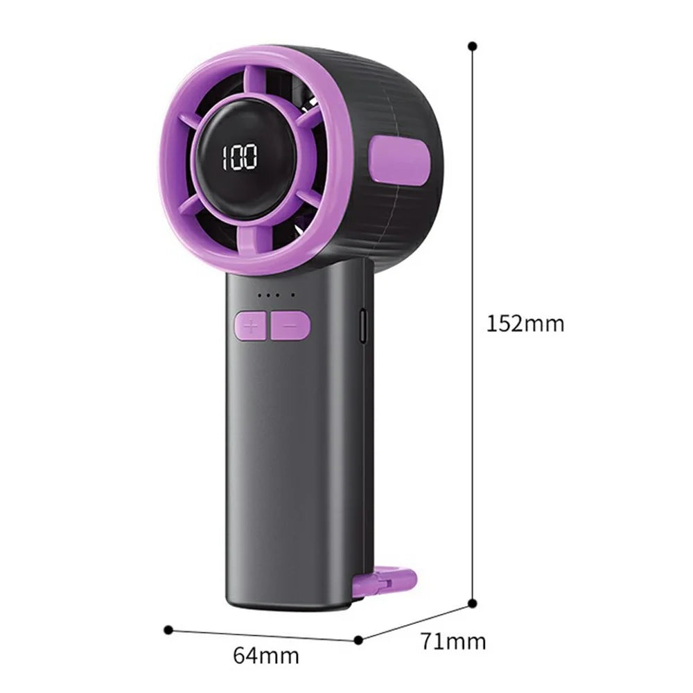 High Speed Handheld Fan USB Digital Display Portable Cooling Fan with Carabiner, CE Certified - Black / Purple - 7