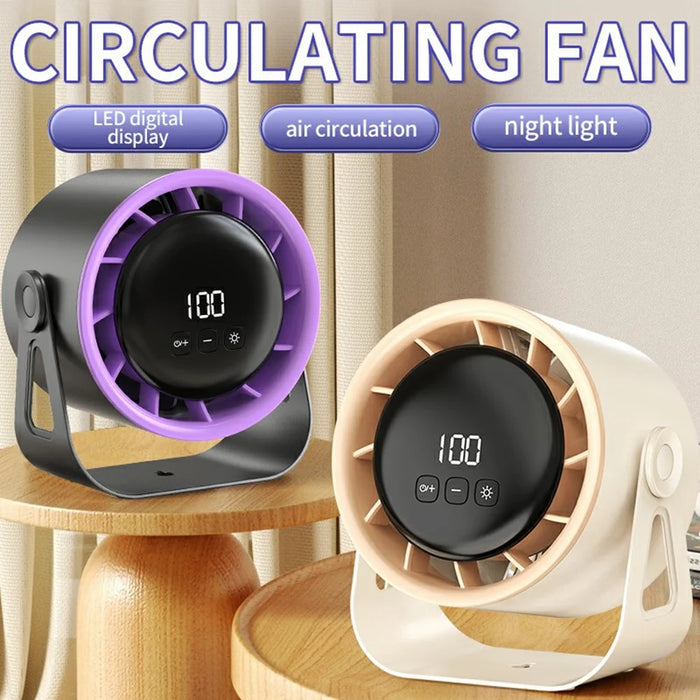 100 Speeds Adjustable Desk Fan Digital Display Wall Mounted Fan with Ambient Light ( CE Certified ) - Black+Purple - 2