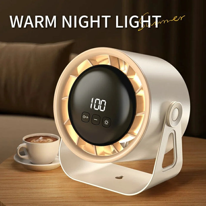 100 Speeds Adjustable Desk Fan Digital Display Wall Mounted Fan with Ambient Light ( CE Certified ) - Black+Purple - 6