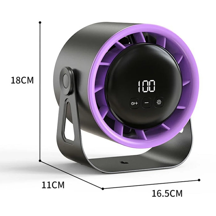 100 Speeds Adjustable Desk Fan Digital Display Wall Mounted Fan with Ambient Light ( CE Certified ) - Black+Purple - 7