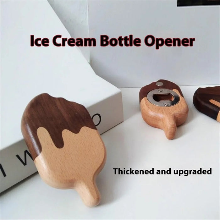 Wooden Ice Cream Shaped Bottle Opener Refrigerator Magnet Creative Beer Cap Lifter For Home Decor - 3
