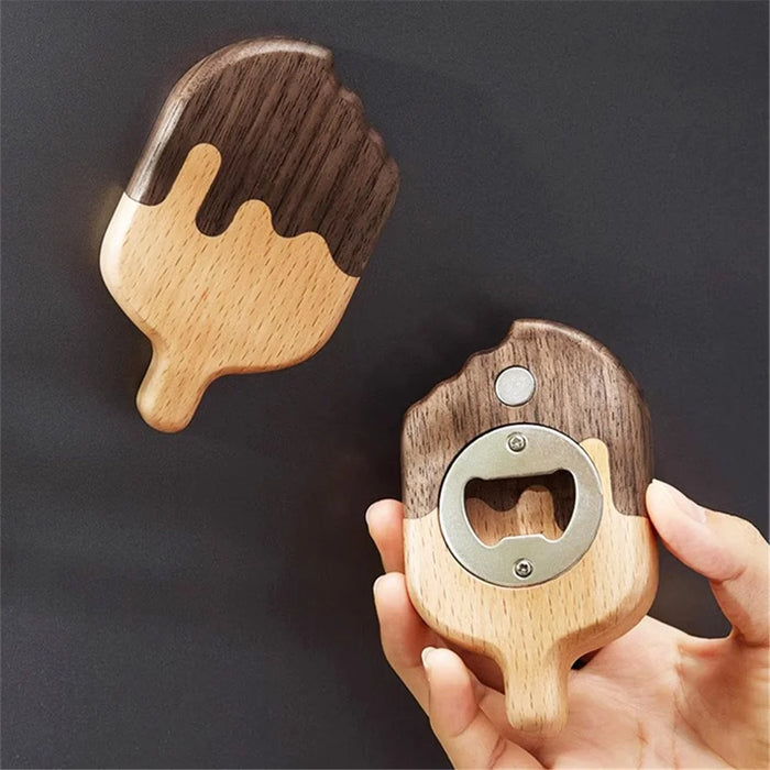 Wooden Ice Cream Shaped Bottle Opener Refrigerator Magnet Creative Beer Cap Lifter For Home Decor - 5