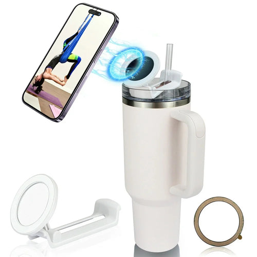 For Stanley 40OZ Cup Magnetic Phone Holder Portable Rotatable Z-Shaped Stand Compatible with All Phones - White - 1