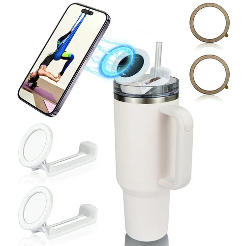 2Pcs For Stanley 40OZ Cup Magnetic Phone Holder Portable Rotatable Z-Shaped Stand Compatible with All Phones - White - 1