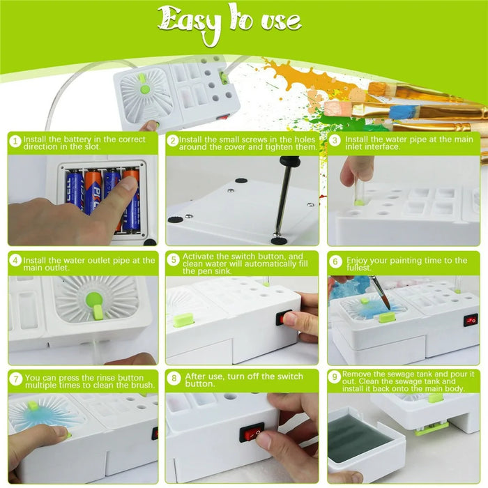 Electric Paint Brush Cleaner Washer Automatic Water Circulation Brush Cleaning Tool for Artists Painters Hobbyists - 2
