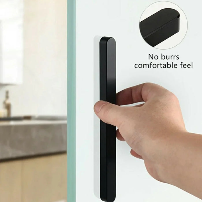 TOPNIKE Adhesive Ultra Slim Glass Sliding Door Handle for Balcony Shower Room Pull Push Door - Black - 2