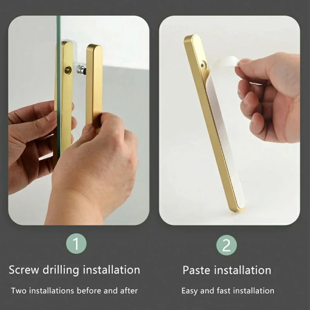 2Pcs Adhesive Ultra Narrow Glass Sliding Door Handles Balcony Shower Room Pull Push Bar Aluminum Handles - Gold - 4