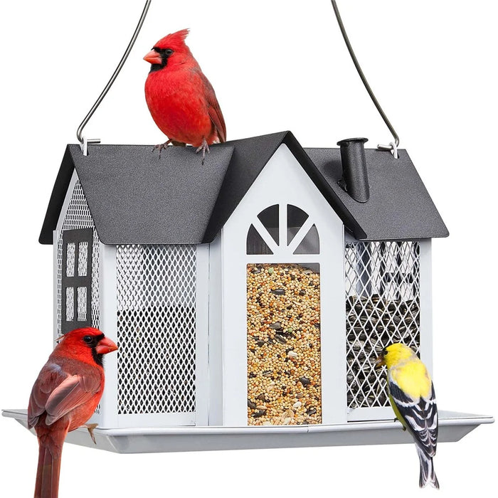 Garden Yard Hanging Bird Feeder Metal House Design Squirrel Proof Hummingbird Feeder - White - 1