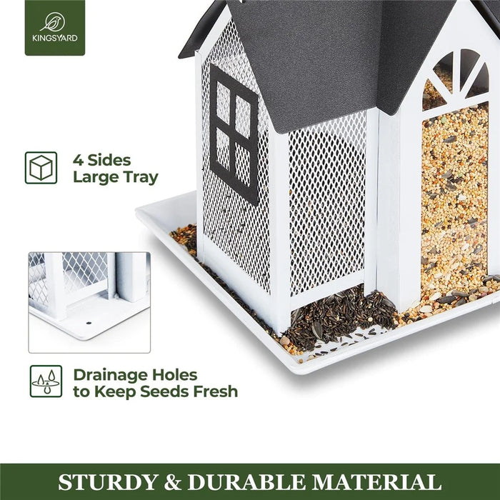 Garden Yard Hanging Bird Feeder Metal House Design Squirrel Proof Hummingbird Feeder - White - 4