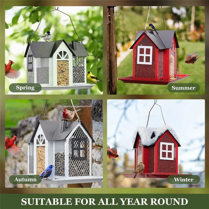 Garden Yard Hanging Bird Feeder Metal House Design Squirrel Proof Hummingbird Feeder - White - 5