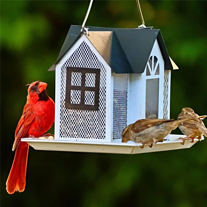 Garden Yard Hanging Bird Feeder Metal House Design Squirrel Proof Hummingbird Feeder - White - 6