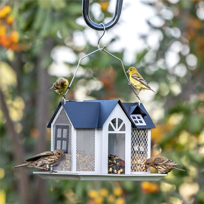 Garden Yard Hanging Bird Feeder Metal House Design Squirrel Proof Hummingbird Feeder - White - 7