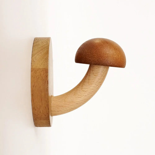 Wooden Mushroom Wall Hook Coat Hanger Nordic Style Home Entryway Door Back Storage Hook - Walnut Color / Adhesive Type - 1