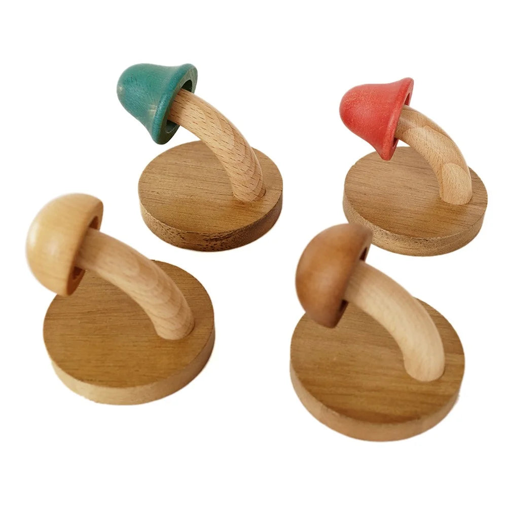 4Pcs Creative Wooden Mushroom Wall Hooks Adhesive Mounting Door Back Storage Hook Coat Hanger - 1