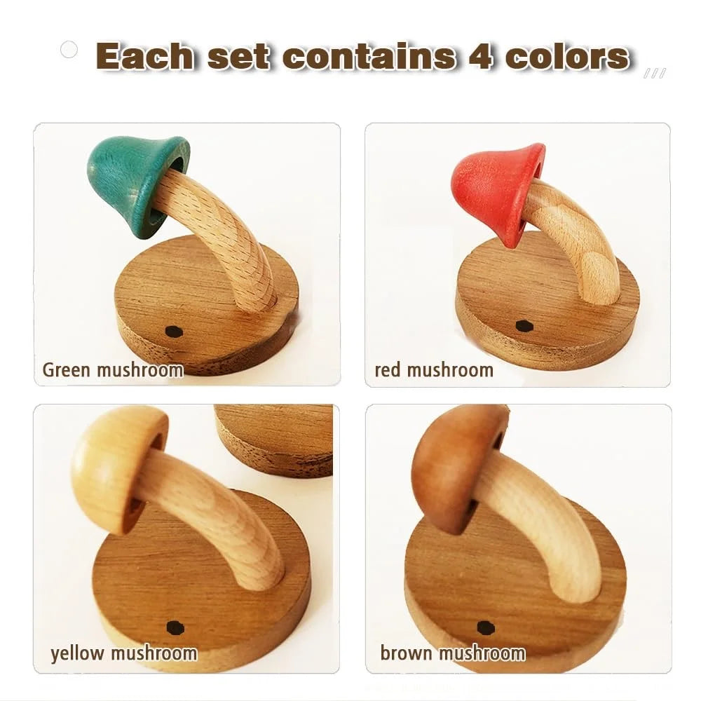 4Pcs Wooden Mushroom Wall Hooks Coat Hangers Door Wall Screw Installation Storage Hooks - 7
