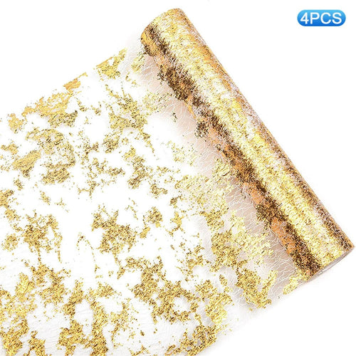 4Pcs 28x45cm Table Runner Gold Foil Design Holiday Party Wedding Decoration Luxury Table Flag - Gold - 1