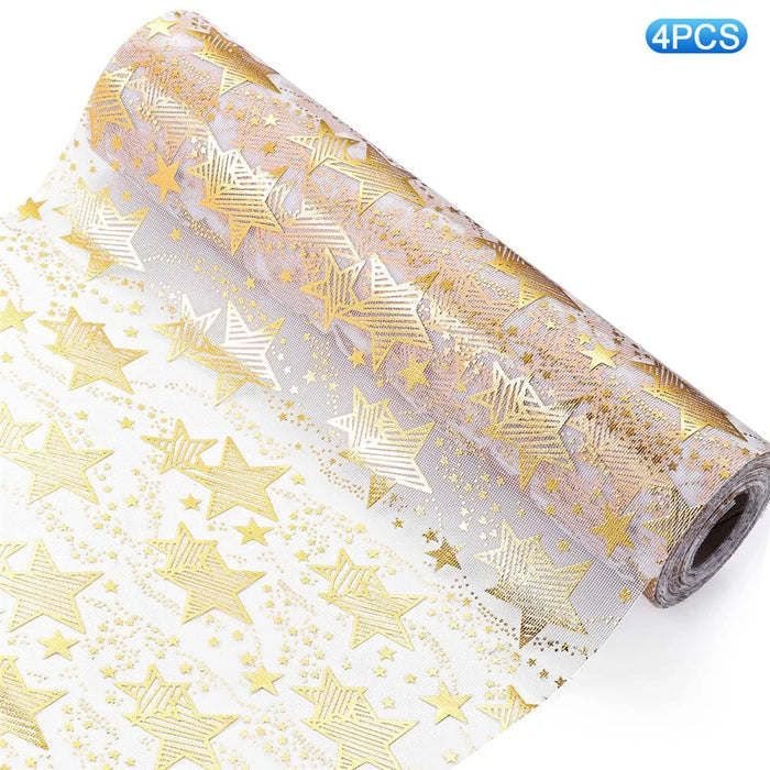 4Pcs 28x45cm Hot Stamping Foil Table Runner Holiday Party Wedding Decor Polyester Mesh Table Flag - Star - 1