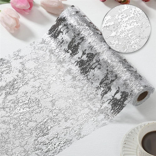 28x900cm Hot Stamping Foil Table Runner Holiday Party Wedding Decor Polyester Mesh Table Flag - Silver - 1