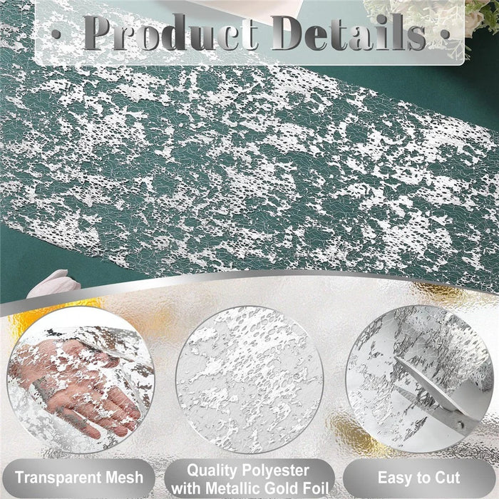 28x900cm Hot Stamping Foil Table Runner Holiday Party Wedding Decor Polyester Mesh Table Flag - Silver - 2