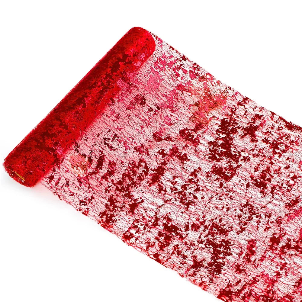 28 x 275cm Gold Foil Mesh Table Runner Material Luxury Tablecloth for Party Wedding Decoration - Red - 1