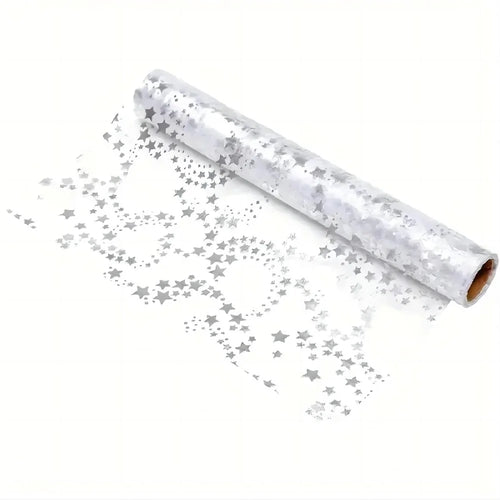 28 x 275cm Gold Foil Mesh Tablecloths Light Luxury Table Runner for Party Wedding Decoration - Silver Stars - 1