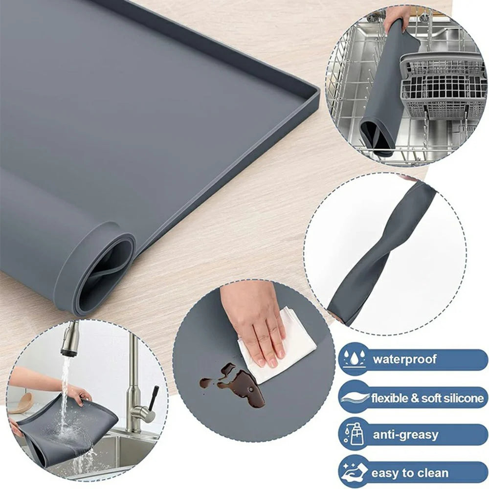 50x60cm Washer Dryer Top Cover Mat Washing Machine Non Slip Waterproof Silicone Protective Pad - Grey - 2